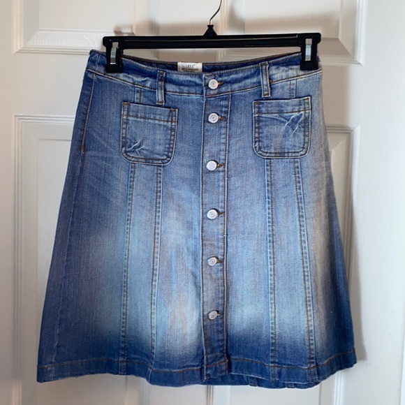 H&M Dresses & Skirts - L.O.G.G. Blue Denim Skirt Midi Length Jean Light wash Button front Closure